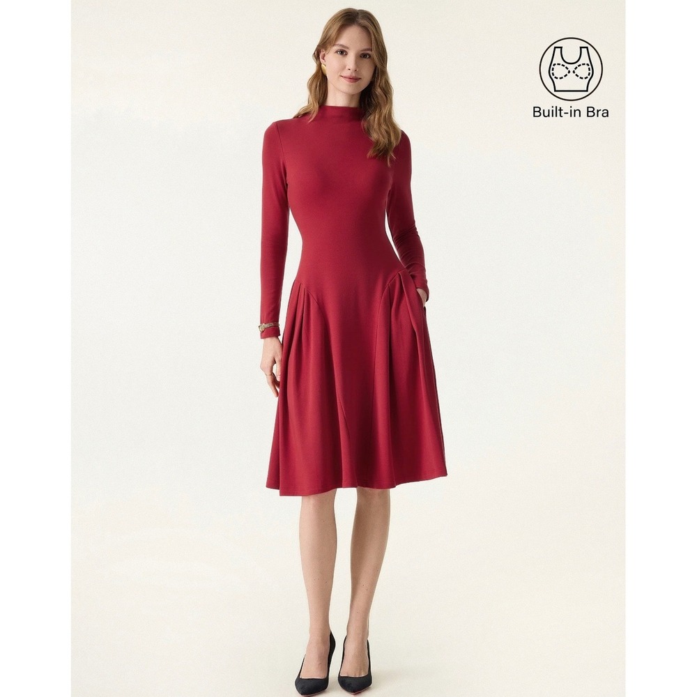 OGL MaxWarm Mockneck Knee Length Brami Dress Luxe Red Size XS‎ NWT